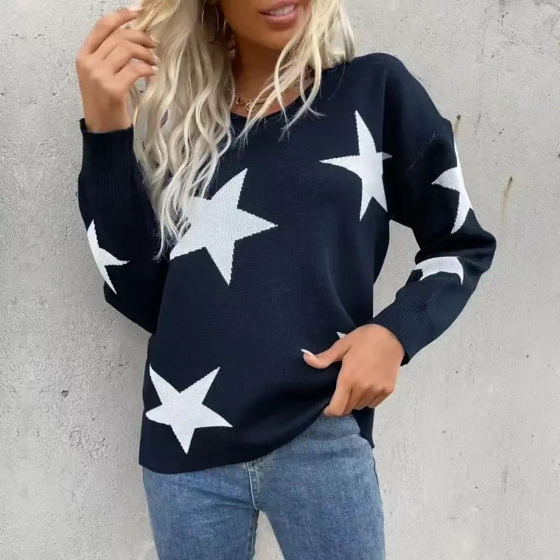Ladies Knit Sweater with Star Pattern Lune London