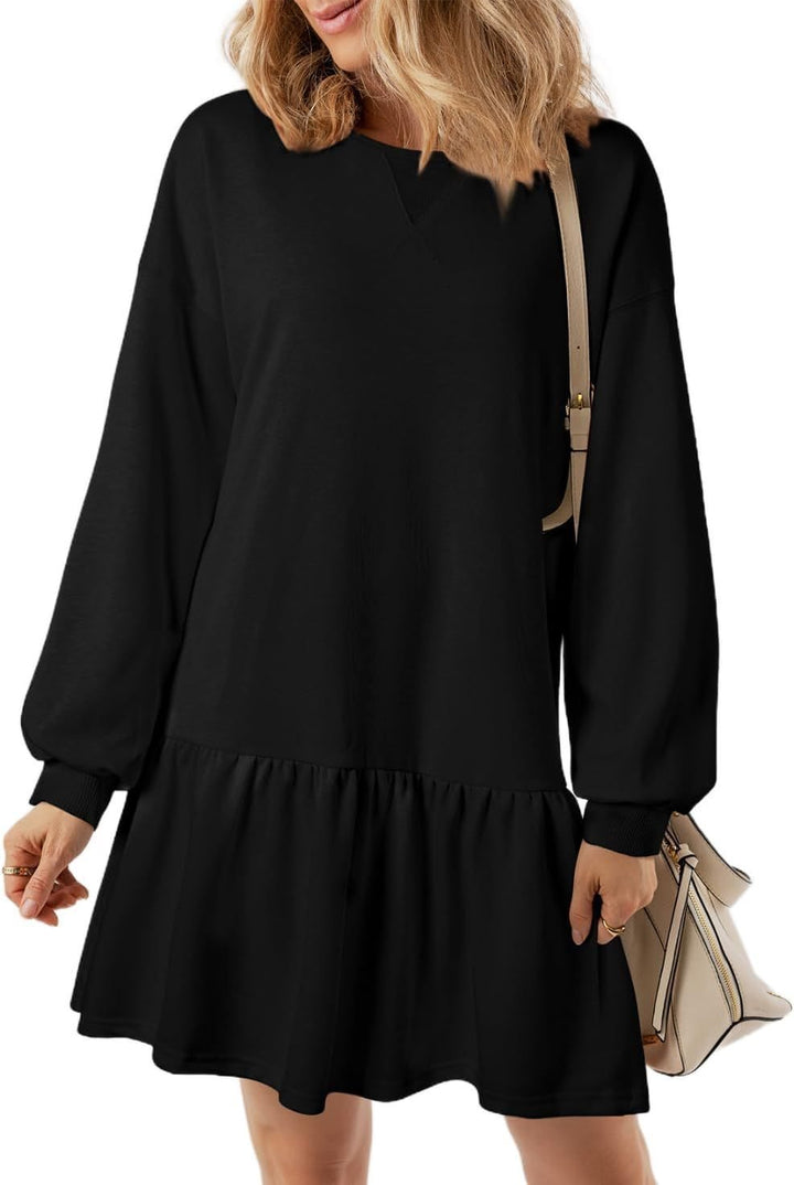 Casual sweatshirt dress for women with V-neck and ruffle hem Lune London