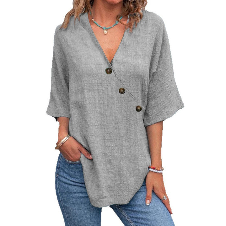 Viscose tunic for women with asymmetrical cut and unique button details Lune London