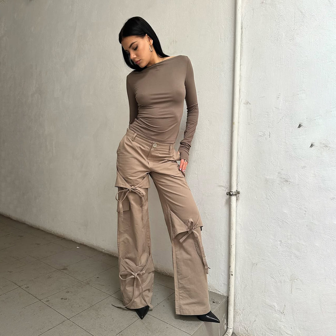 Long sleeve t-shirt for women with a relaxed fit and tie details Lune London