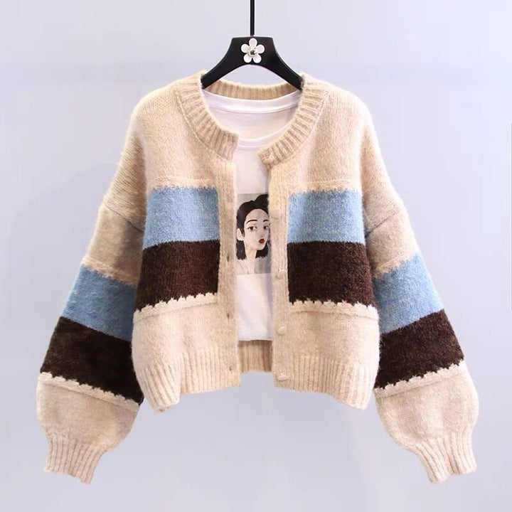 Cardigan féminin à la mode avec des rayures à blocs contrastants Chic & Stil