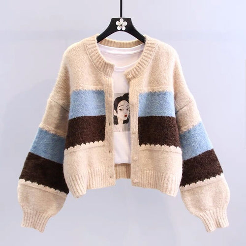 Cardigan féminin à la mode avec des rayures à blocs contrastants Chic & Stil