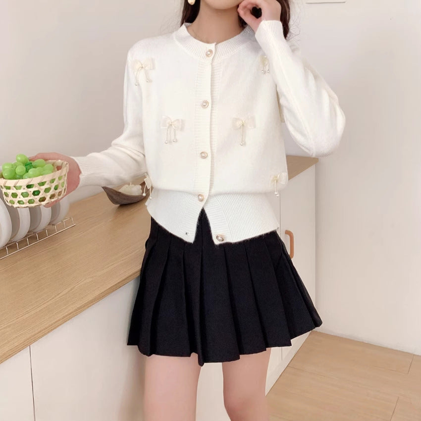 Knitted jacket for women with lace embellishments and button details Lune London
