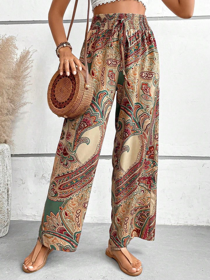 Wide Palazzo Pants for Women with an Elegant Paisley Pattern Lune London