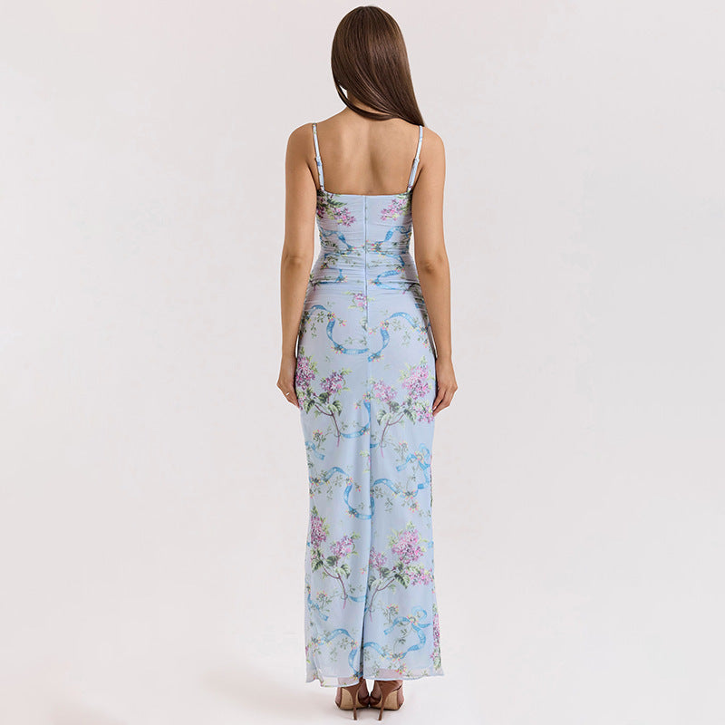 Chic High Side Slit Floral Print Maxi Dress for Women