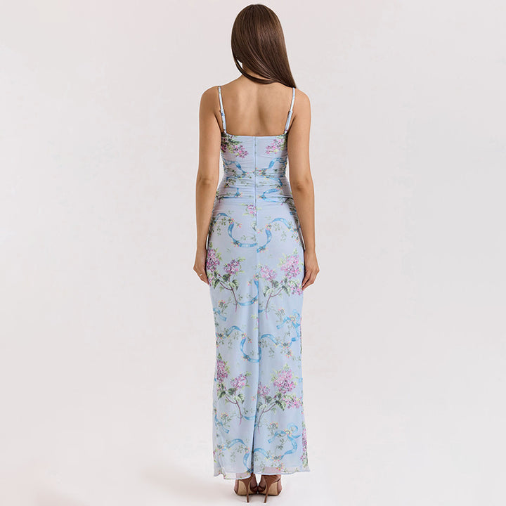 Chic High Side Slit Floral Print Maxi Dress for Women