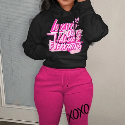 Leisure hoodie and jogger pants set for women with unique lettering and modern accents Lune London