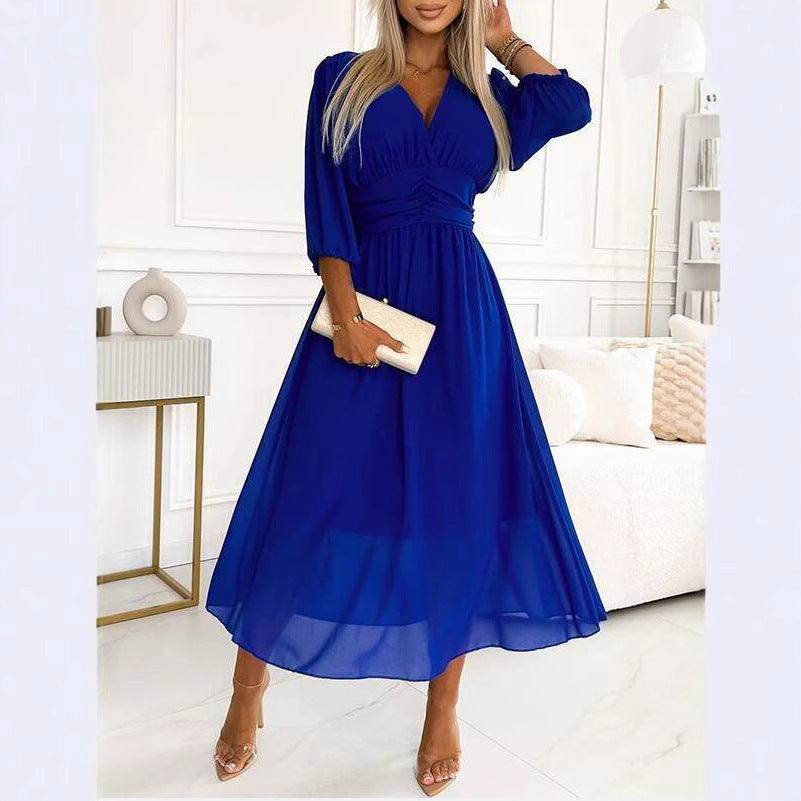Women Fluid Maxi Dress with V-neck Lune London