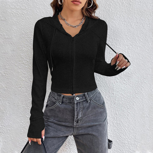 Short hooded sweatshirt for women with stylish hood and zipper Chic & Stil