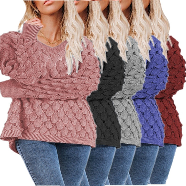 Knit sweater for women with textured honeycomb design Lune London