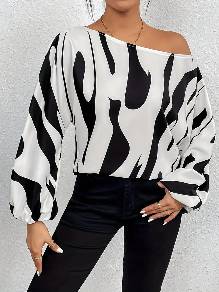 Women Oversized Blouse with asymmetrical cut and striped design Lune London