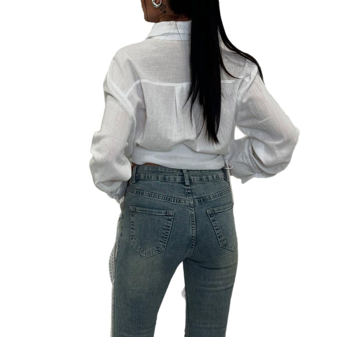 Flared jeans for women with refined lace design Lune London