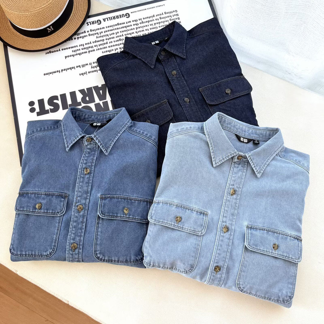 Chemisier en denim décontracté pour femmes avec poches poitrine Chic & Stil