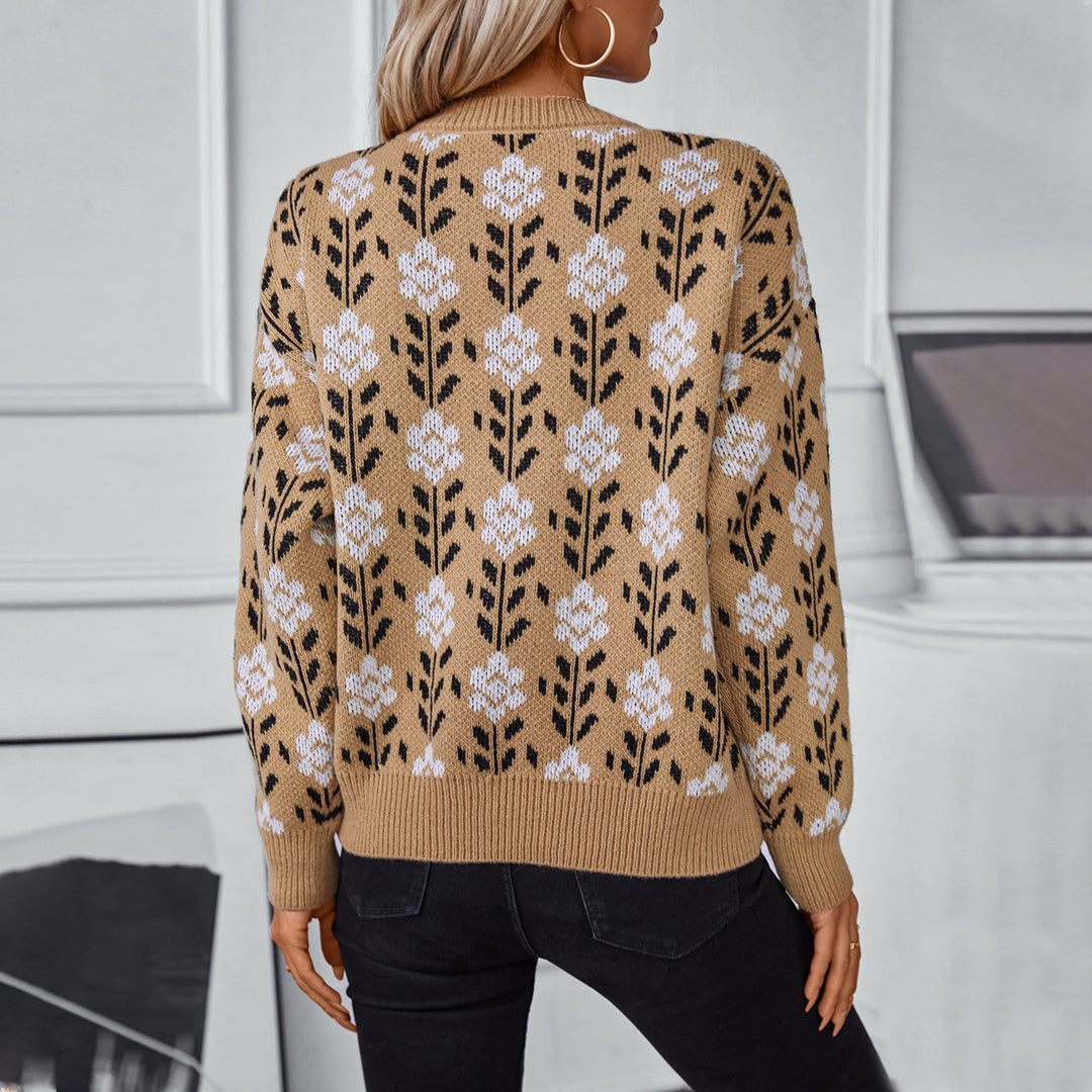 Casual women's sweater with floral pattern and round neckline Lune London