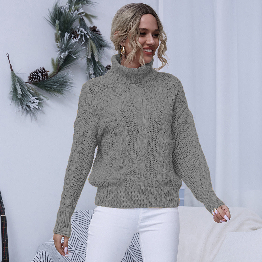 Chunky knit sweater for women with high collar and twisted pattern Lune London