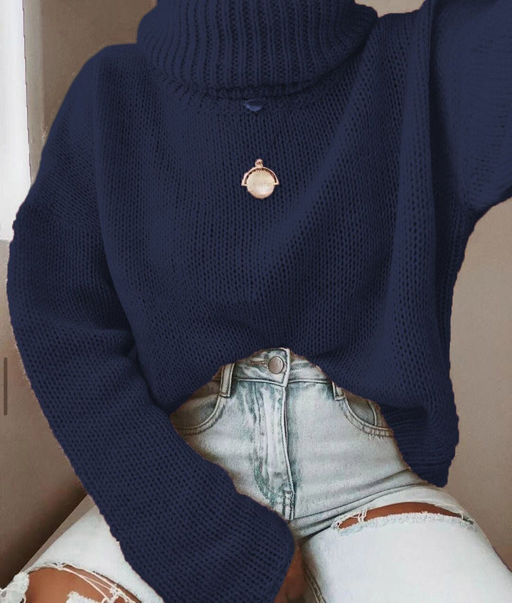 Knitted women's sweater with turtleneck and relaxed fit Lune London