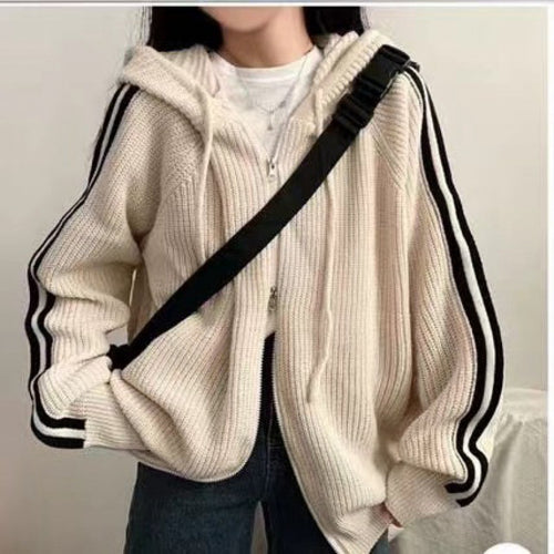 Ladies comfortable ribbed hooded sweater chic and style