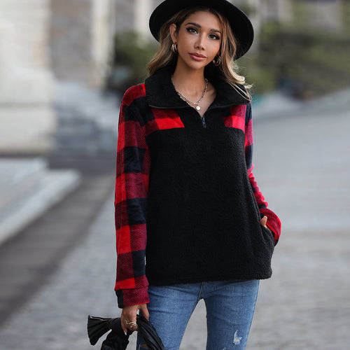 Lune London Women's Plaid Half-Zip Plush Sweater