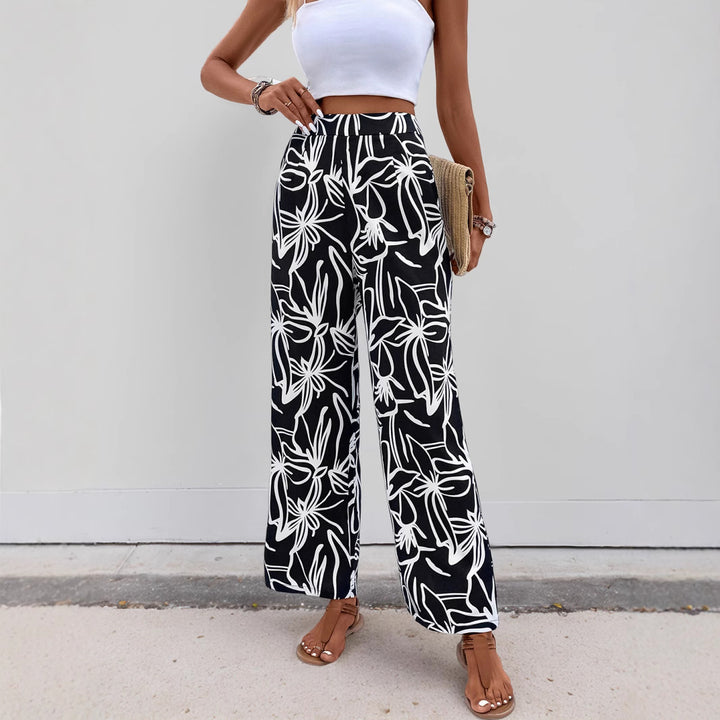 Women Wide Leg Floral Printed Pants Lune London