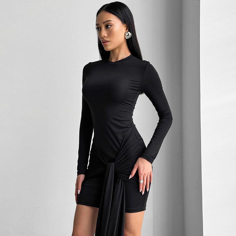 Long sleeve wrap dress for women with asymmetric hem and fitted cut Lune London