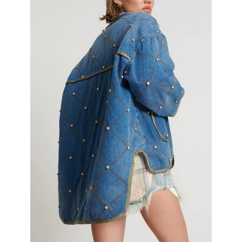 Women's denim jacket with diamond stitching Lune London