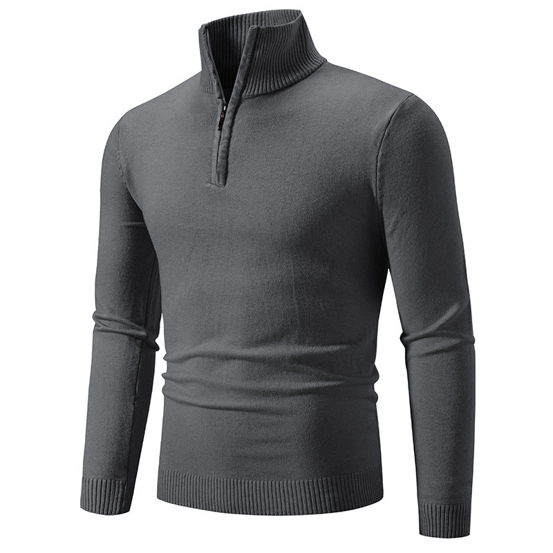 Knitted pullover for men with a modern high collar and a practical zipper Lune London