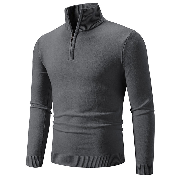 Knitted pullover for men with a modern high collar and a practical zipper Lune London