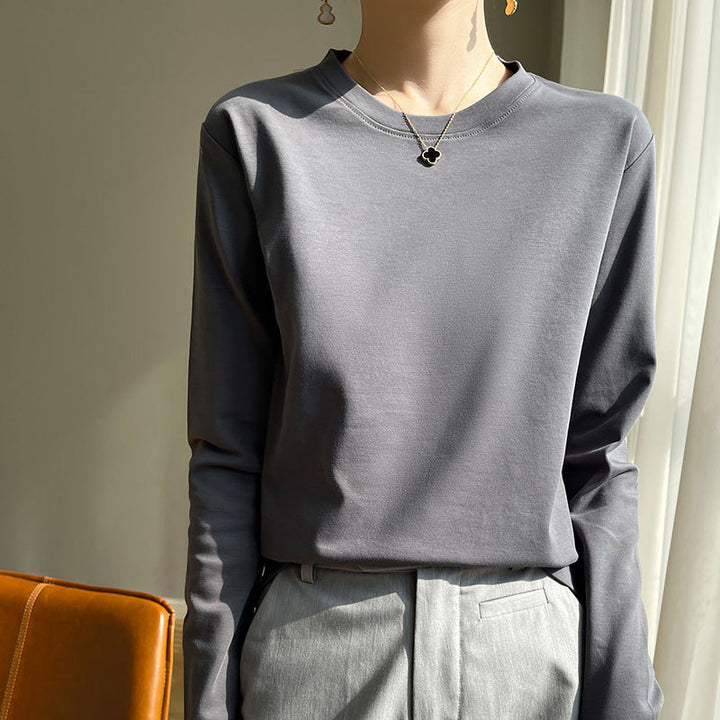 Women Round Neck Long Sleeve Shirt Chic & Stil