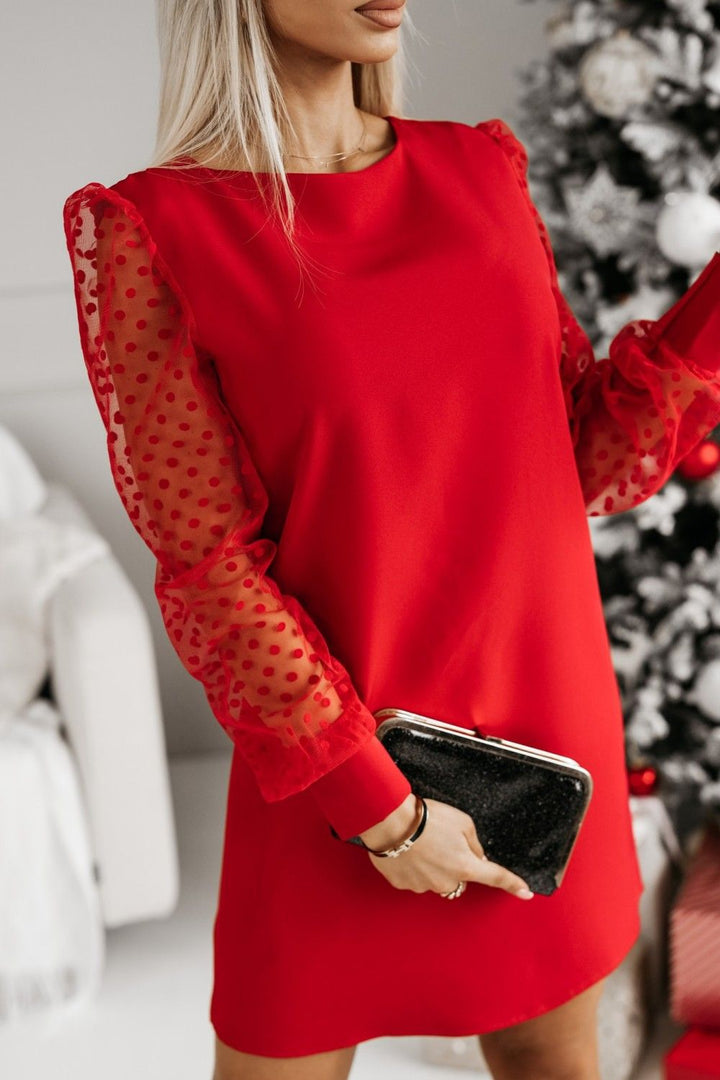 Elegant shift dress for women with transparent polka dot sleeves Lune London