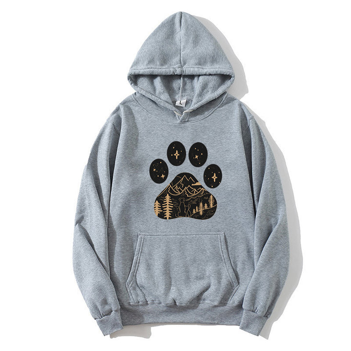 Women's hoodie with creative paw print design and mountain landscape Chic & Stil