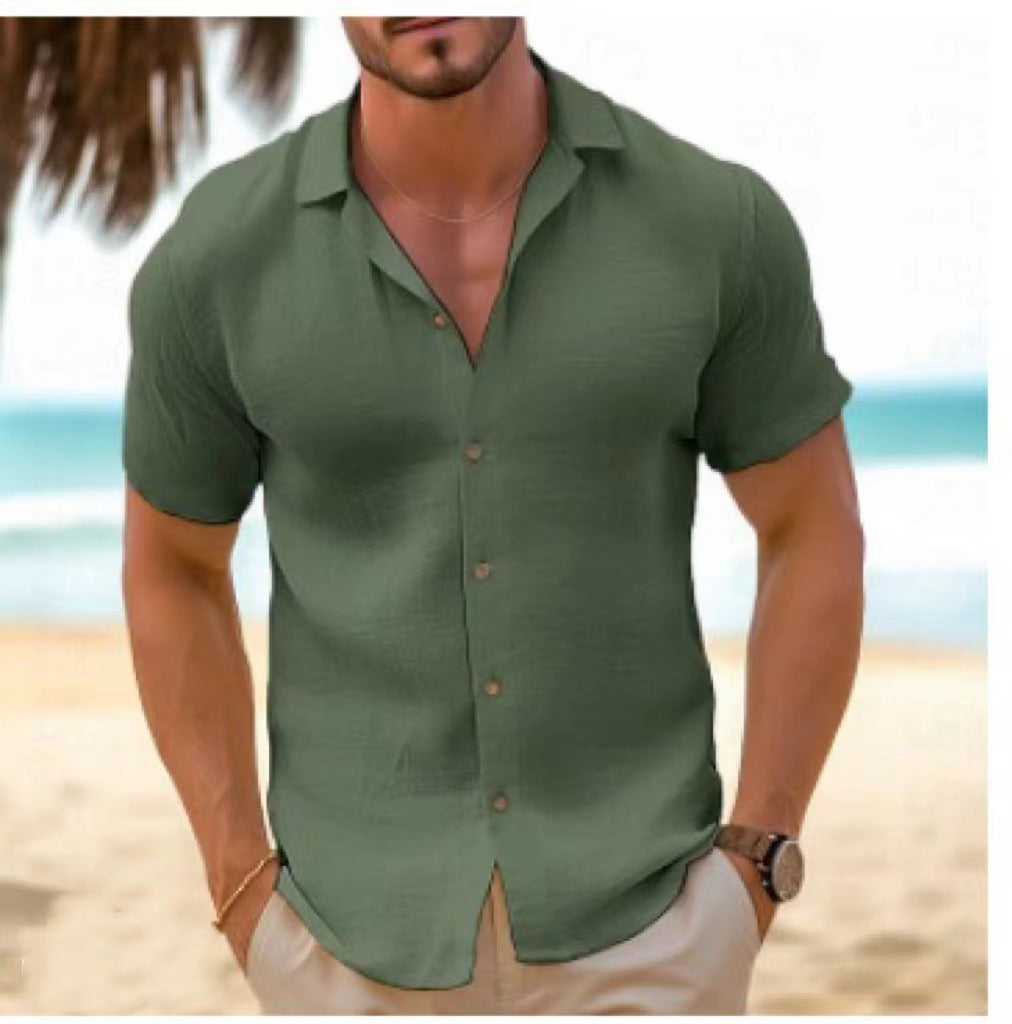 Short sleeve linen shirt for men with modern collar and button placket Lune London