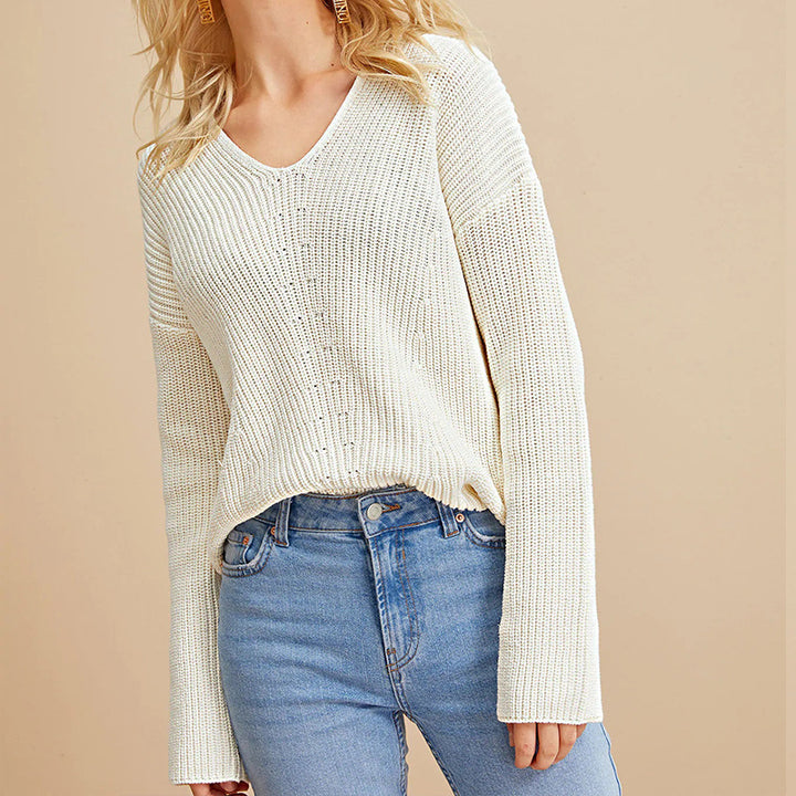 V-neck knit sweater for women with a relaxed fit and fine knit design Lune London