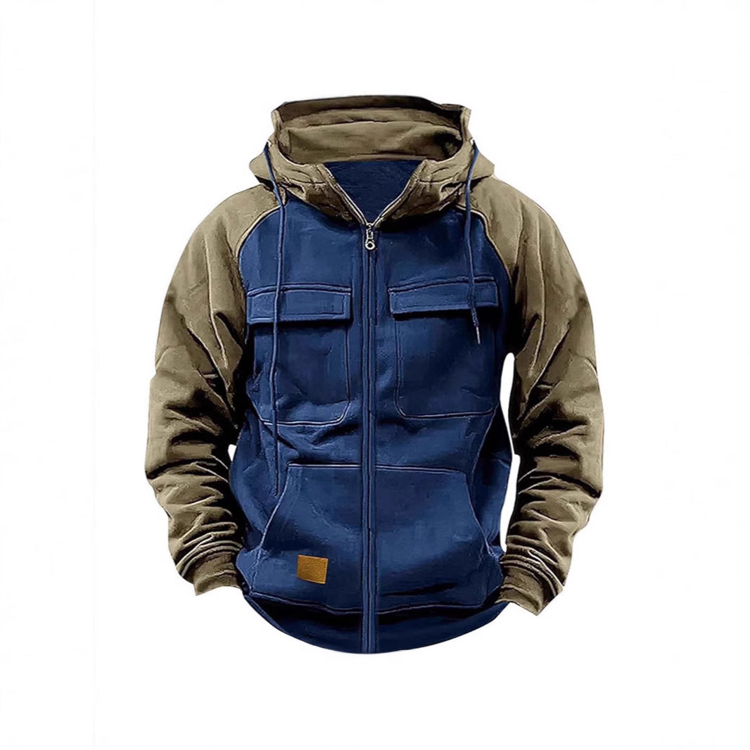 Sporty hooded jacket for men with practical chest pockets and warm fleece material Lune London