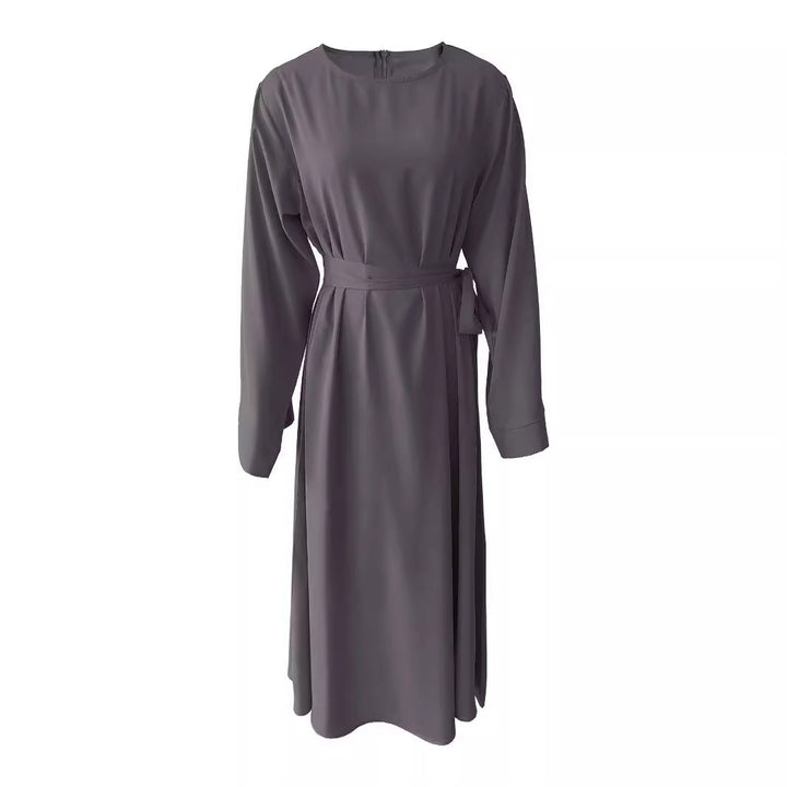 Midi dress for women with an elegant waist belt and long sleeves Lune London