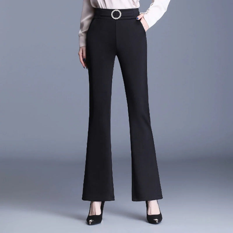 Women Elegant High-Waist Pants with Wide Leg and Decorative Belt Chic & Stil