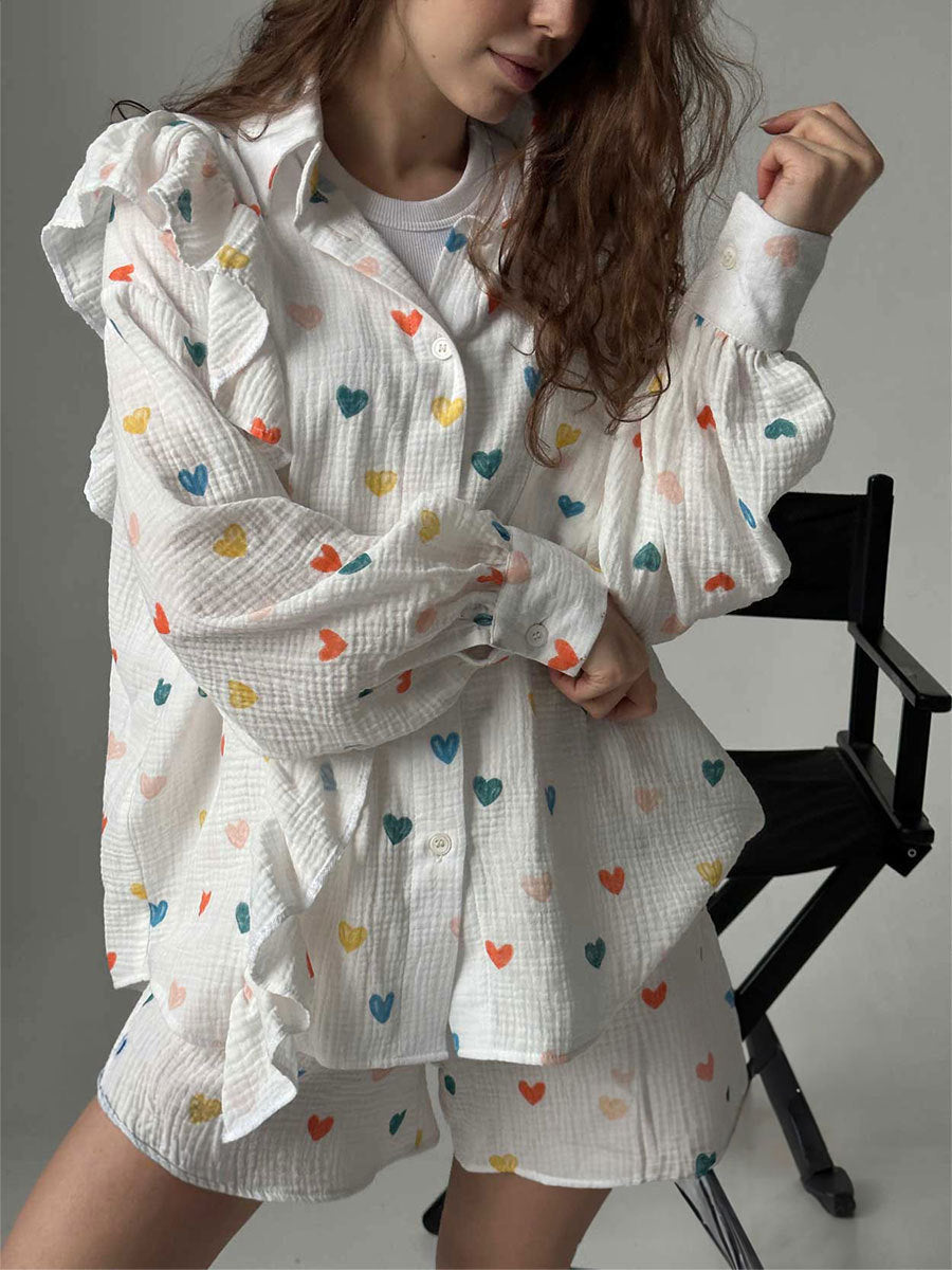 Short-sleeve top and shorts set for women with heart pattern Lune London