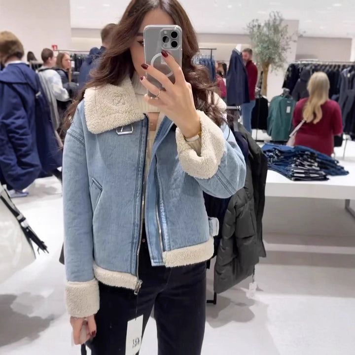 Casual transition jacket for women with faux fur collar Lune London
