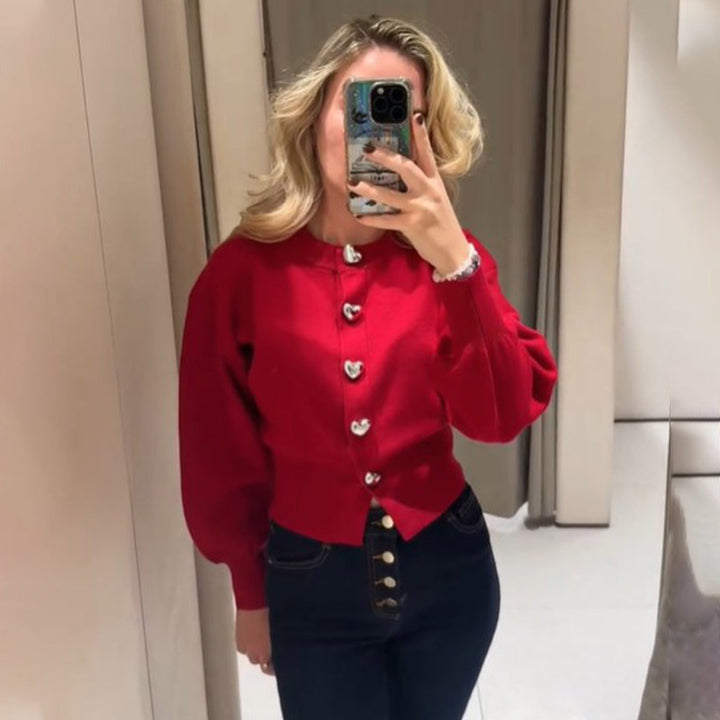 Sweater for women with heart-shaped buttons and puff sleeves Lune London