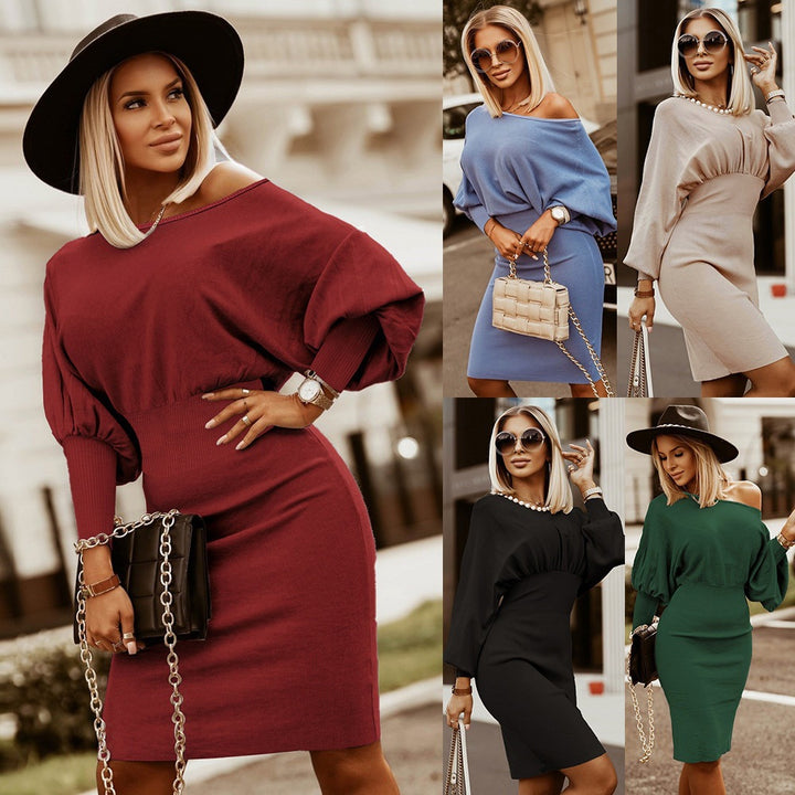 Elegant asymmetrical dress for women with off-shoulder design Lune London