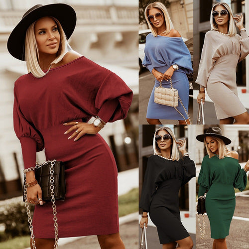 Elegant asymmetrical dress for women with off-shoulder design Lune London