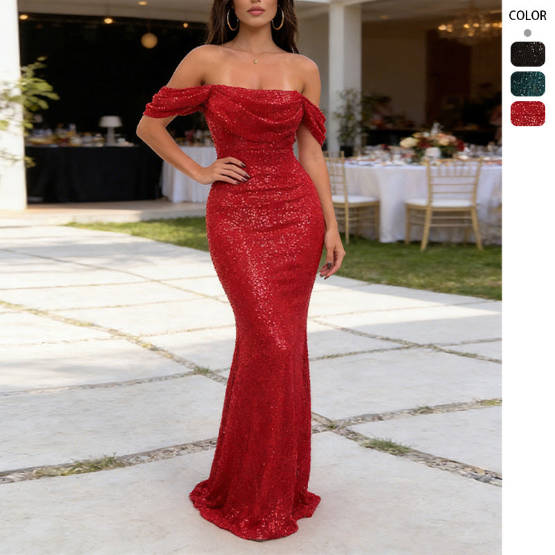 Chic & Stil Off-Shoulder Sparkling Evening Dress for Women