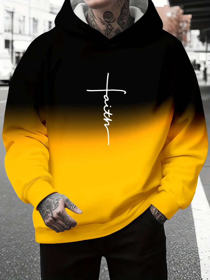 Men's hoodie with a subtle gradient of colors and an inspiring inscription Lune London