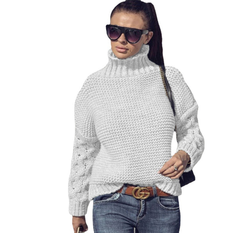 Chunky knit pullover for women with turtleneck and twist details Lune London