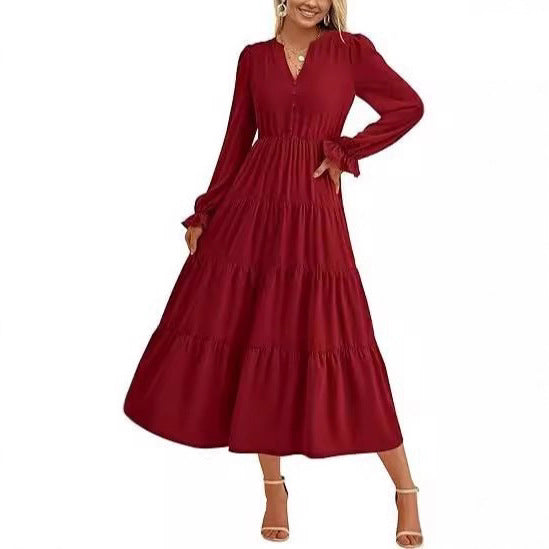 Long sleeve maxi dress for women with ruffles Lune London