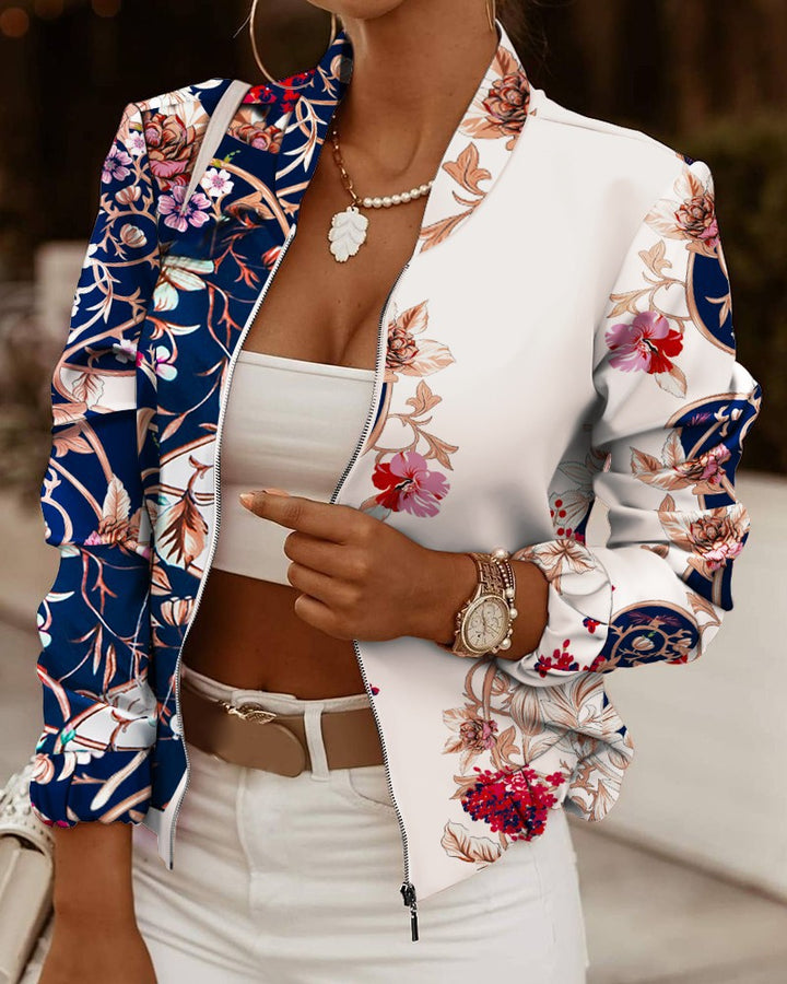 Trendy bomber jacket for women with floral pattern Lune London