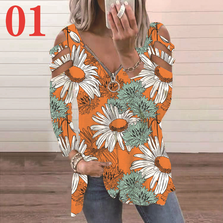 Women's blouse with a floral cutout design and a casual V neck Lune London
