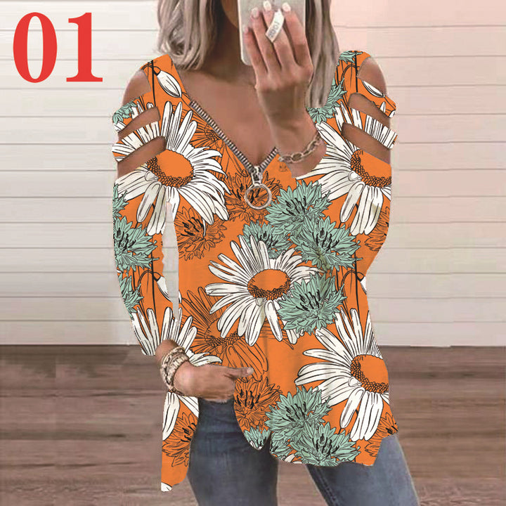 Women's blouse with a floral cutout design and a casual V neck Lune London