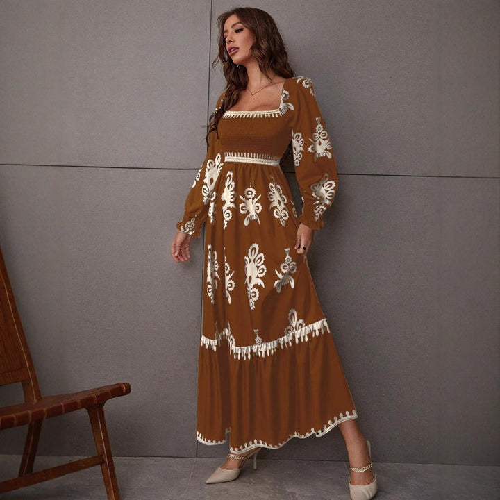 Women Elegant Maxi Dress with Puff Sleeve Cut and Floral Details Lune London