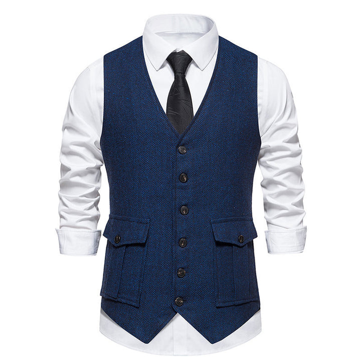 Elegant men's vest with classic herringbone pattern and practical pockets Lune London