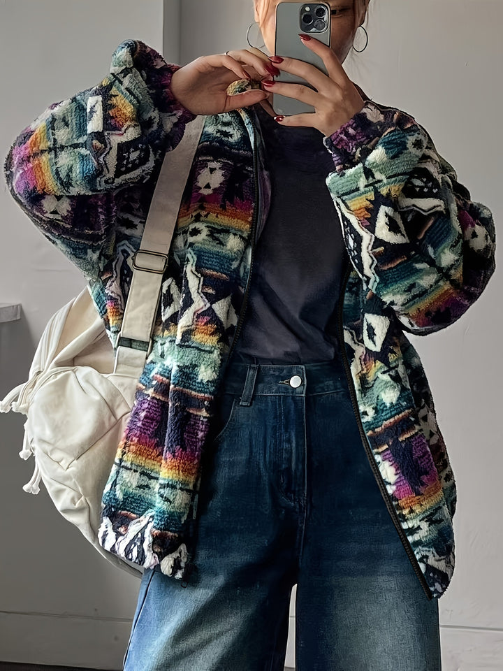 Veste en polaire pour femmes avec motif ethnique coloré et doublure douce Chic & Stil